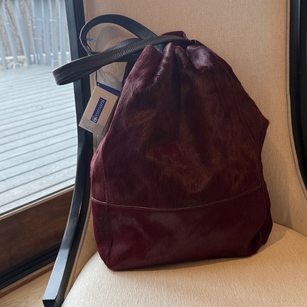 Burgundy Drawstring Backpack with Black Straps - … - image 1